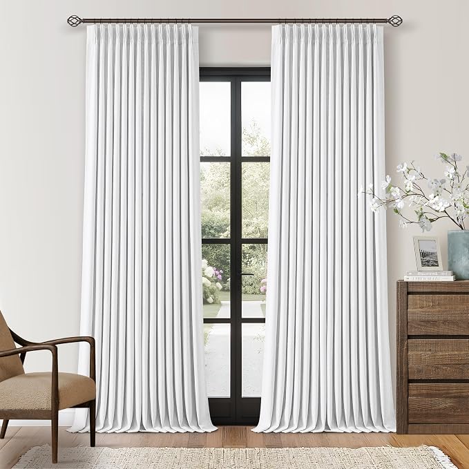 Snow White Pleated Linen 100% Blackout Curtains 90 Inches Long | Pinch Pleat by Twodrapes