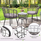 Kromax 3 Piece Bistro Set, Modern Outdoor Wicker Patio Furniture - Image 4