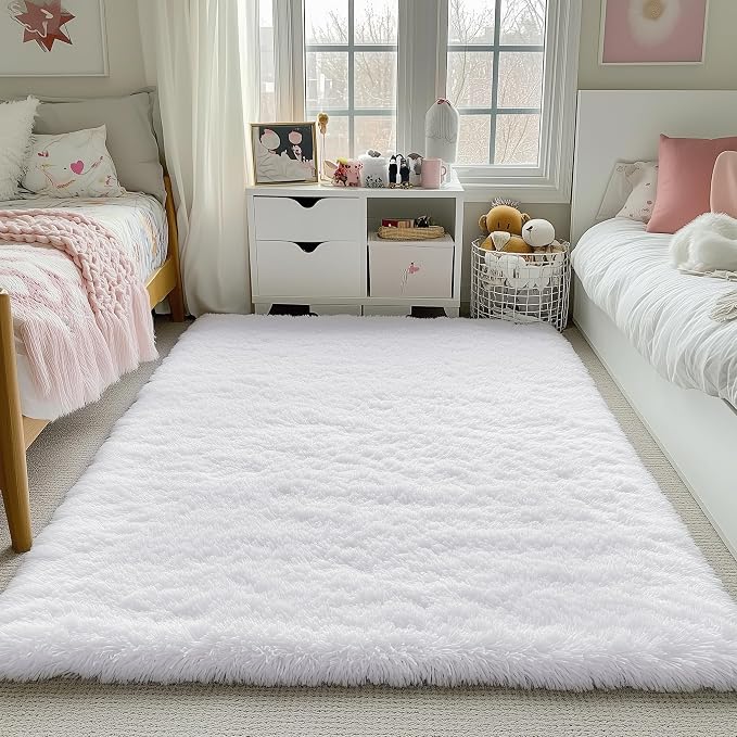 Soft Comfy White Area Rugs for Bedroom Boys Living Room Fluffy Furry Carpet - Image 4