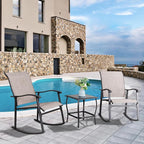 Vongrasig 3 Piece Outdoor Rocking Bistro Set, Textilene Fabric Small Patio - Image 2