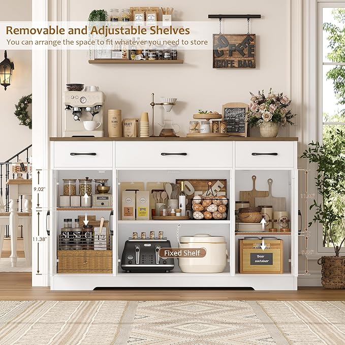 HOSTACK Buffet Cabinet with Drawers, Modern Farmhouse Coffee Bar Station Wood - Image 6