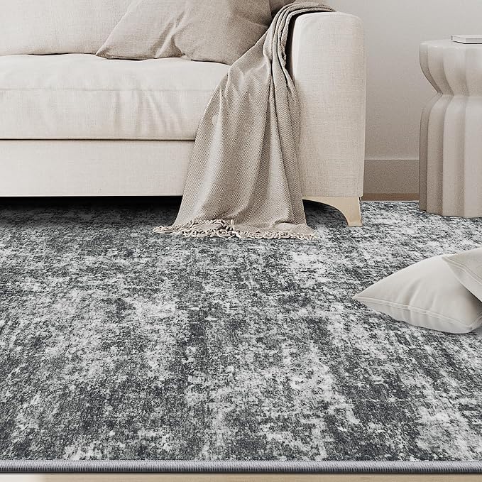 5x7 Area Rugs for Living Room Washable Bedroom Dining Room Black Grey | Modern - Image 9