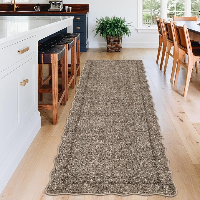 GarveeHome Scalloped Washable Runner Rug 2x8 Modern Non Slip Kitchen Runner | - Image 2
