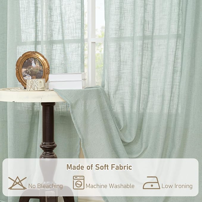 Light Sage Linen Curtains 84 inch Length 2 Panels Set, Linen Textured Light - Image 8