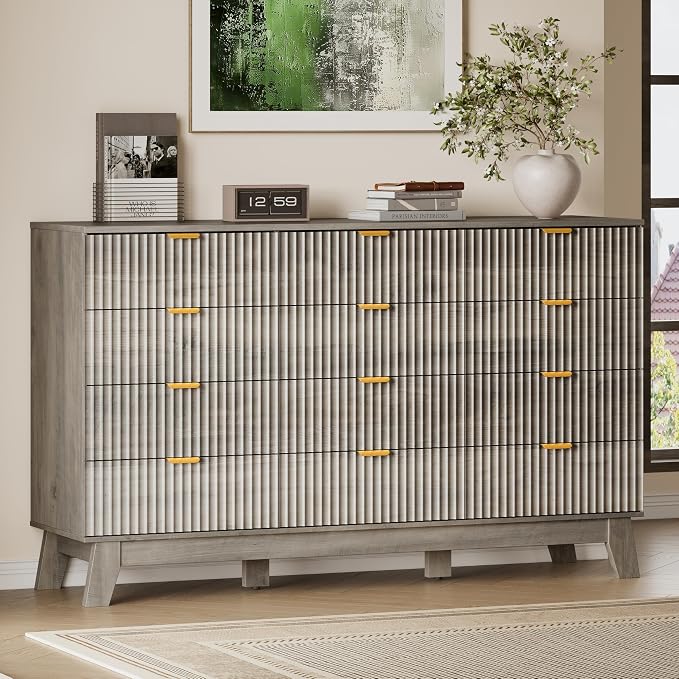 BORNOON 57" Wide Dresser for Bedroom, 12-Drawer Fluted Dresser by BORNOON