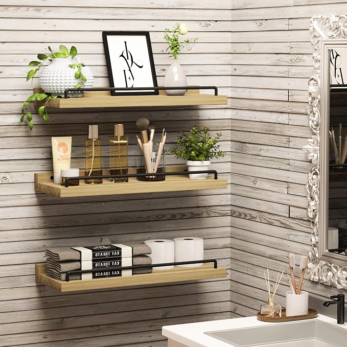 RYOFOBETTO Floating Shelves for Wall Decor, Light Brown Wood Shelves for - Image 2