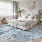 Soalmost Round Rugs 9ft Living Room Circle Area Rug 9x9 Blue/Grey Vintage | - Image 3