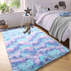 Adorable Rainbow Mermaid Rugs for Girls Bedroom Fluffy Purple Rug 3x5 Ft | - Image 9