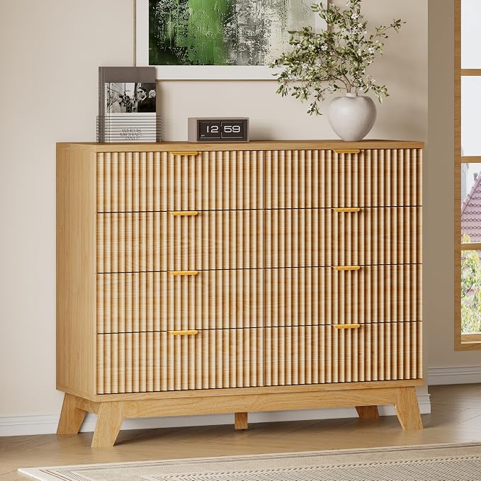 BORNOON Fluted 8 Drawer Tall Dresser, 47.2" Wide Modern Boho Chest of Drawers by BORNOON