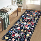 PLHXFR 2x5 Washable Runner Rug：Floral Indoor Kitchen Soft Carpet Black | - Image 3