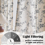 Extra Long Black Vintage Floral Linen Curtains Farmhouse 2 Panels | Elisa Series - Image 2