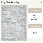 Soalmost 5x7 Area Rugs Grey Low Pile Washable Trendy Faded Style Rug | Vintage - Image 5