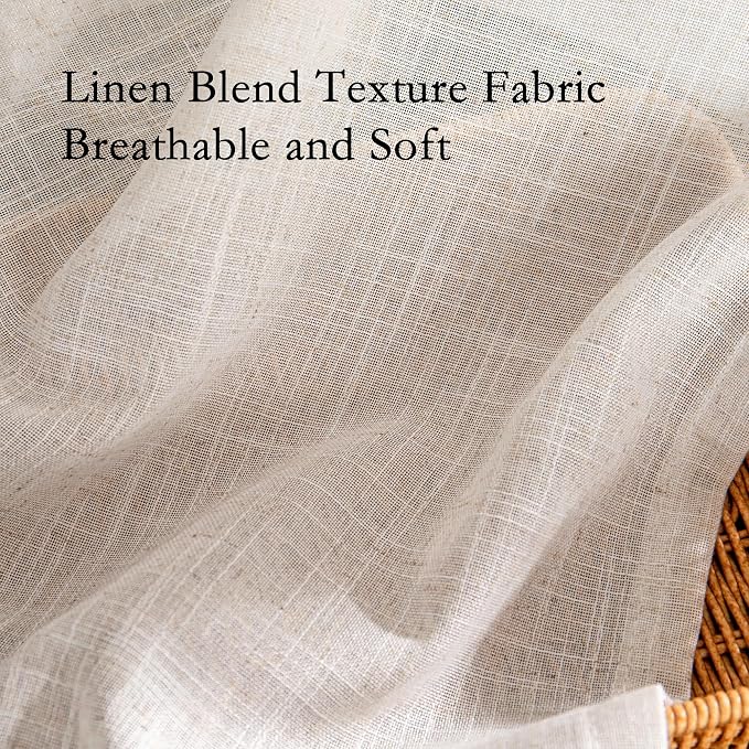 MYSKY HOME Linen Natural Farmhouse Kitchen Curtains 54 inches Long, Boho - Image 5