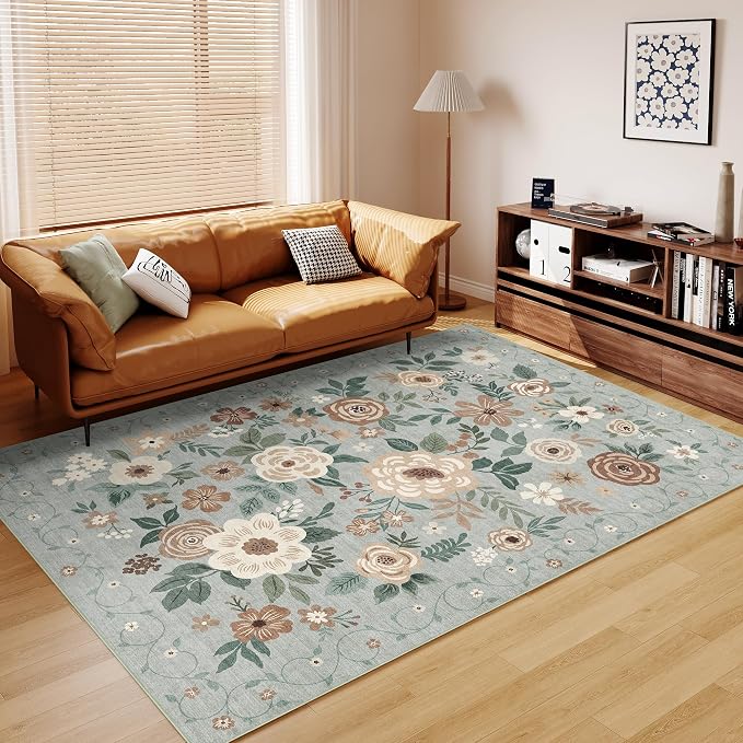 DUKINO 6x9 Area Rugs, Floral Washable Rug - Image 8