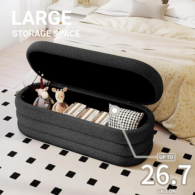 Busaurus Storage Ottoman Bench 49.2 Inch Upholstered Fabric Storage Bench - Image 3