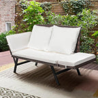 Greesum Outdoor Sofa, Woven Rattan Patio Furniture, Convertible Daybed or - Image 2