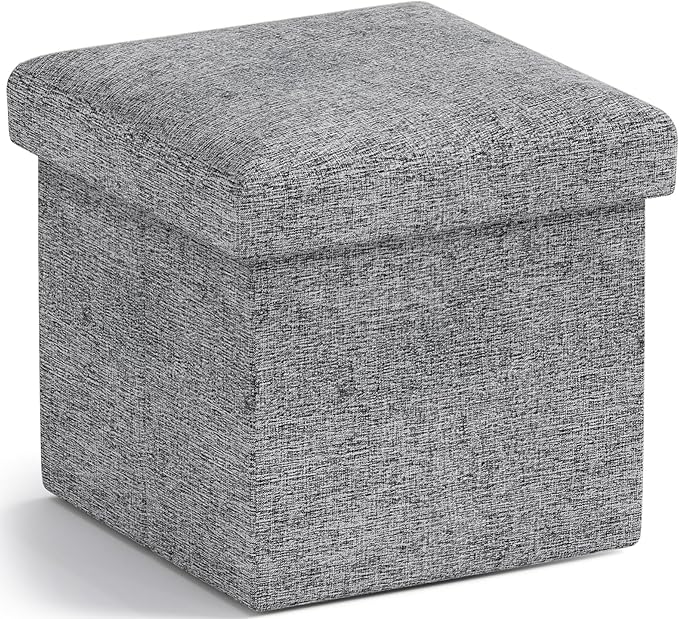 Ornavo Home Small Storage Ottoman Foldable Collapsible Cube Square Linen by OrnavoHome