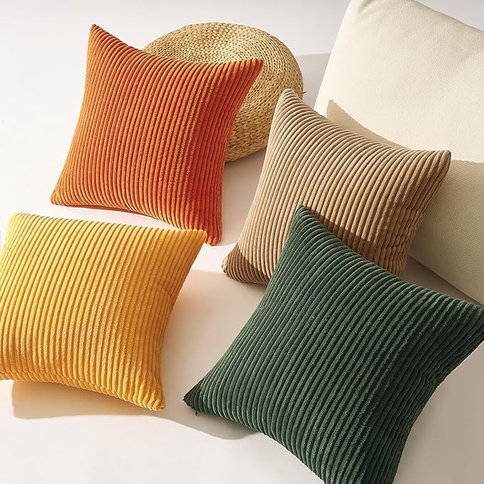 Topfinel Striped Pillow Covers 20x20 Boho Farmhouse Green Rust Set of 4 Mordern - Image 5
