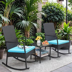 Greesum 3 Pieces Patio Furniture Set Outdoor Wicker Rocking Chairs - Image 2