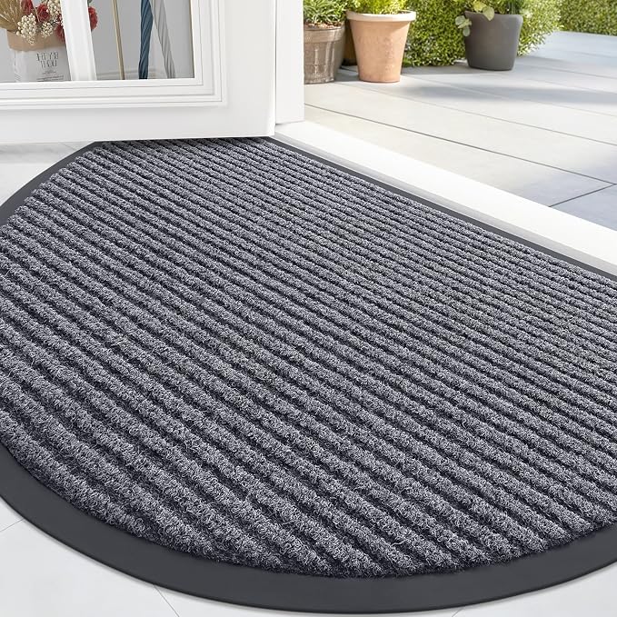 OLANLY Half Circle Front Door Mat 29.5x17, Waterproof Heavy-Duty Doormat | Grey by OLANLY