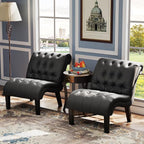 PU Leather Accent Chairs Set of 2 Button Tufted Upholstered Modern Armless - Image 4