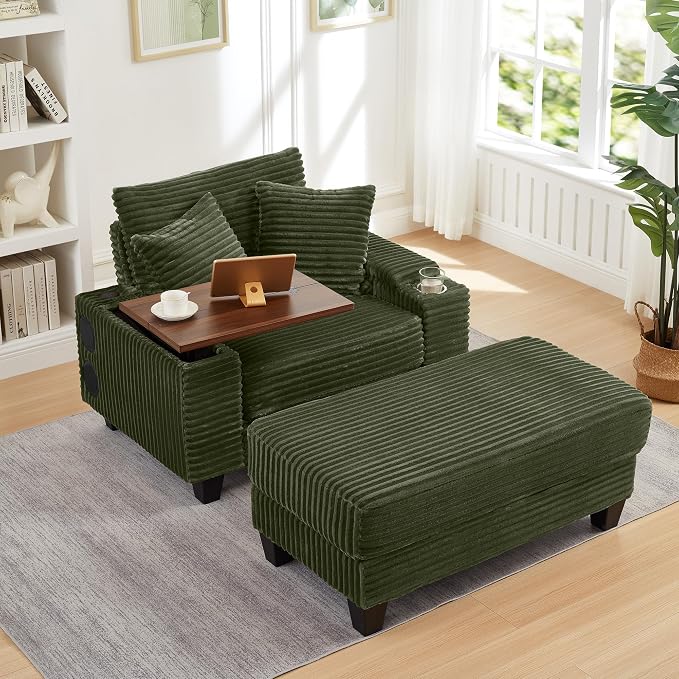 KEIKI Corduroy Storage Armrest Sofa, Single Versatile Seat - Image 2