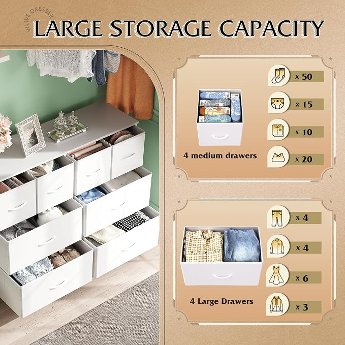 WLIVE Dresser for Bedroom with 8 Drawers, Wide Fabric Dresser for Storage and - Image 5