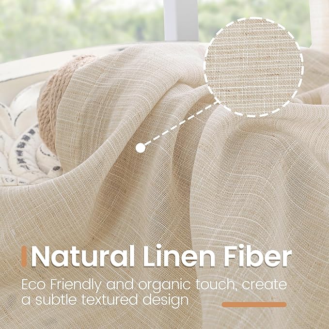BGment Burlap Linen Curtains 36 Inch Length, Sheer Cafe Drapes Lightweight - Image 3