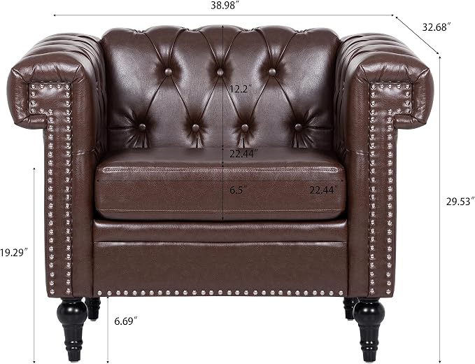 GDFStudio 39" Mid-Century Modern Sofa PU Leather Accent Couch - Image 2