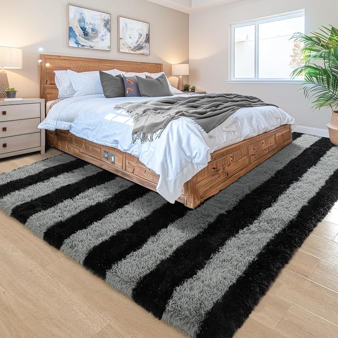 4x6 Black and Grey Fluffy Soft Area Rug Non-Slip - Image 3