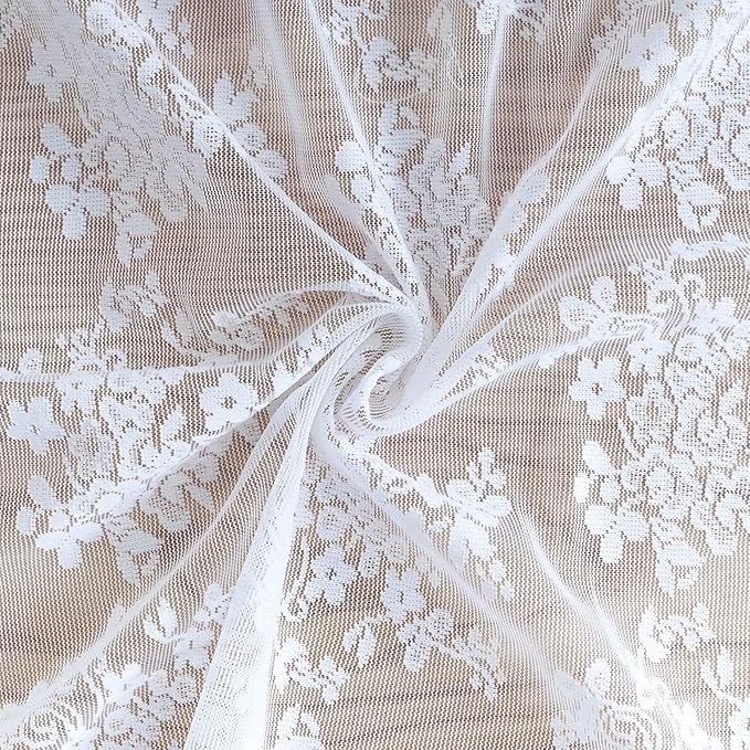 YJ YANJUN Vintage Lace Curtains 84 Inches Long Brilliant White 2 Panels | - Image 5