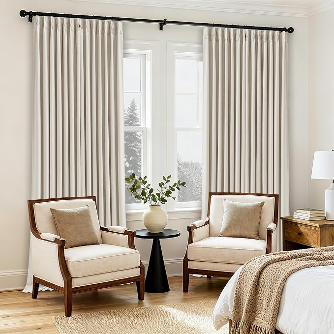 70 Inch Extra Wide Blackout Curtain 96 Inches Long Pinch Pleated Natural | - Image 8