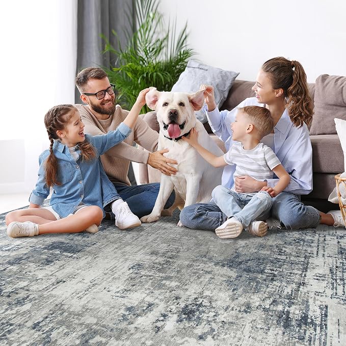Aelenmu 10x14 Area Rugs for Living Room Dining Room Washable Blue Grey | Soft - Image 7