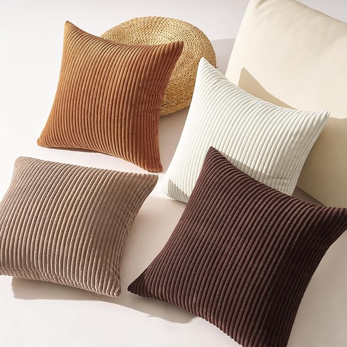 Topfinel Rustic Throw Pillow Covers 18x18 Inch Set of 4 Soft Farmhouse Corduroy - Image 5