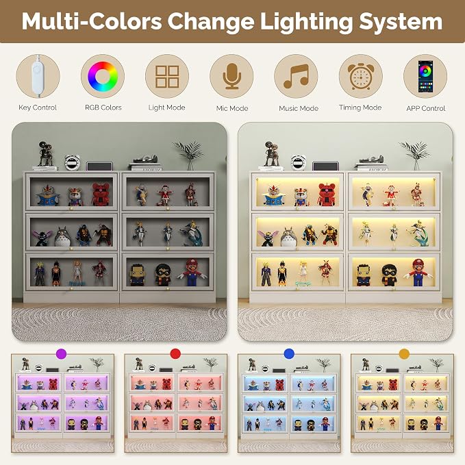 Display Cabinet with Acrylic Glass Doors, 3-Tiers Curio Cabinet with LED - Image 4