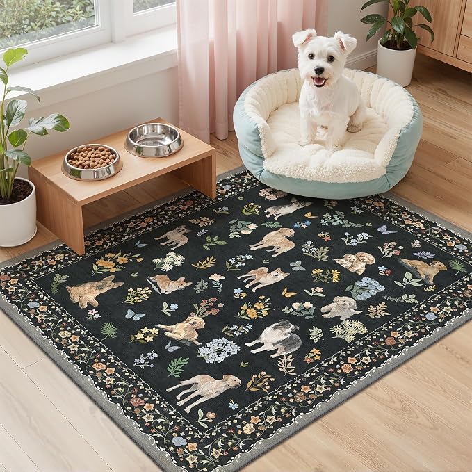 Soalmost 2x3 Dog Rugs for Entryway, Washable Door Mat Animal Soft Rug Black | - Image 3
