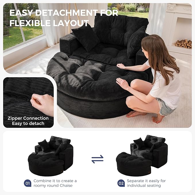 MAXYOYO Oversized Round Chaise Lounge Sofa, Upholstered Lounge Chair - Image 6