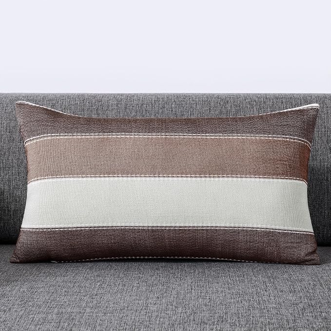 AmHoo Pack of 2 Farmhouse Stripe Check Throw Pillow Covers Set Case Cotton - Image 2