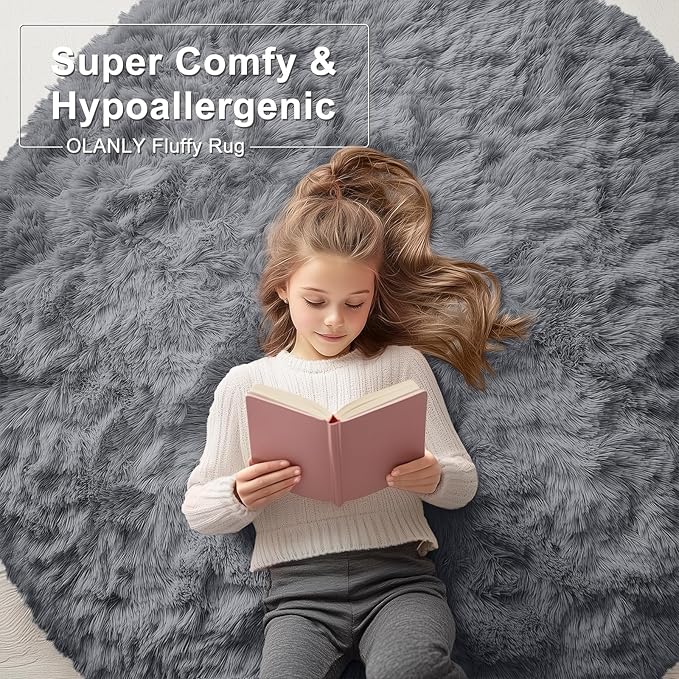 OLANLY Grey Round Rugs for Bedroom - Image 6