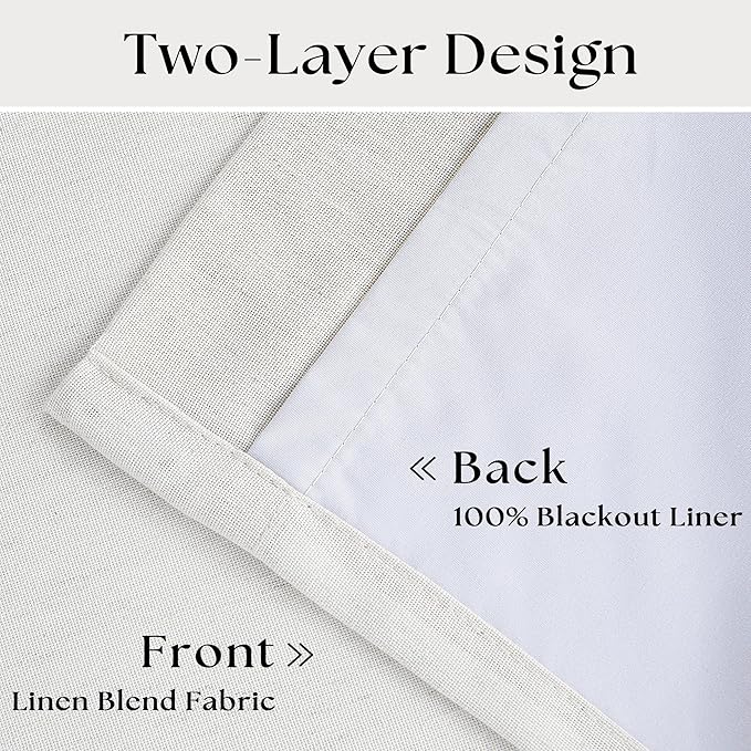 Beige White Pinch Pleated 100% Blackout Linen Curtains W60xL102 1 Panel | Black - Image 3