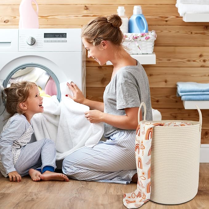 XUANGUO Cotton Rope Laundry Basket Hamper - Image 4