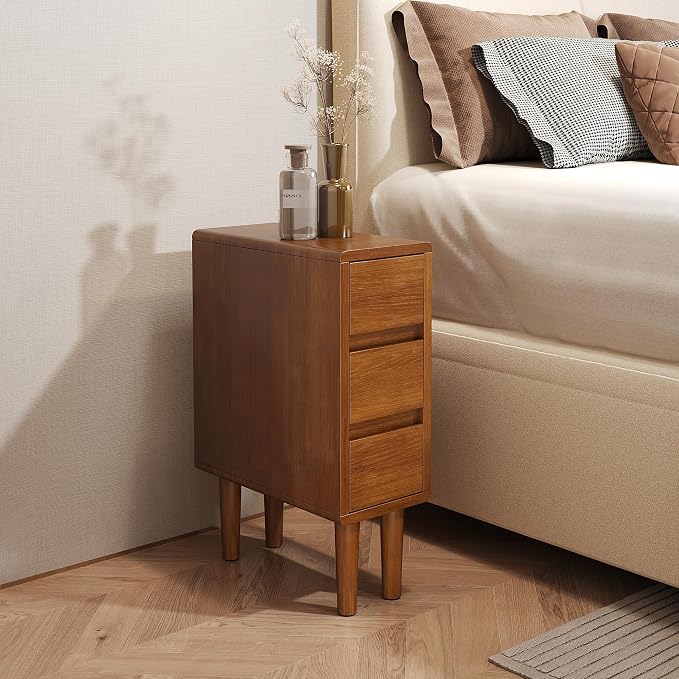 Narrow Nightstand with 3 Drawers Narrow Night Stand Solid Wood Bedside Table by IUNVR