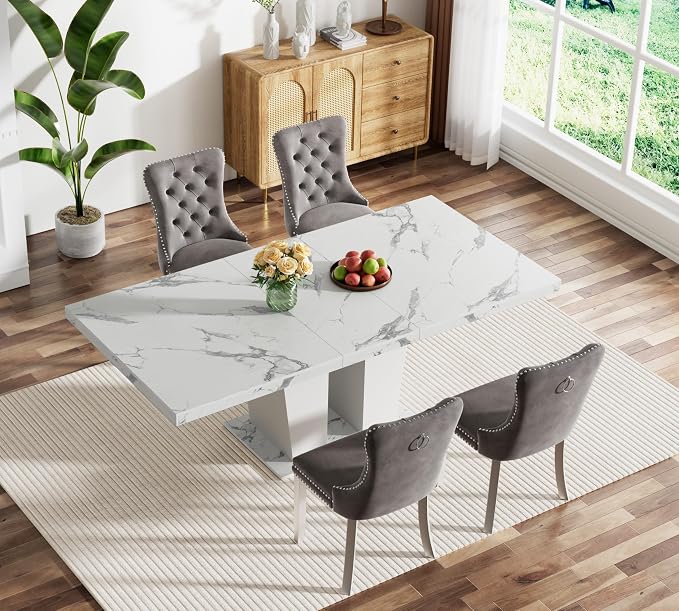 Henf 5 Pieces Faux Marble Dining Table Set - Image 2