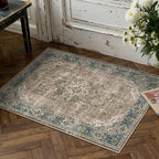 2x3 Blue Brown Retro Floral Washable Area Rug - Image 2