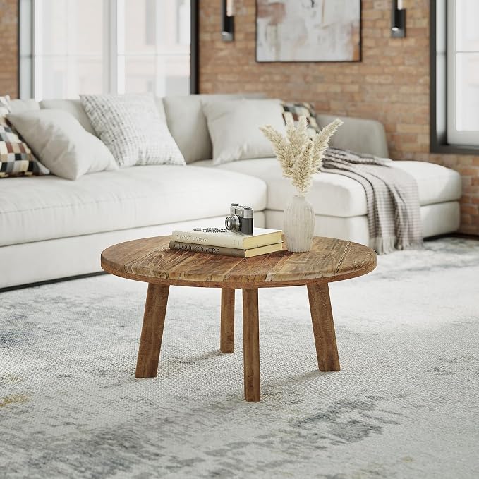 Jofran Reclamation 36" Round Rustic Reclaimed Solid Wood Coffee Table - Image 2