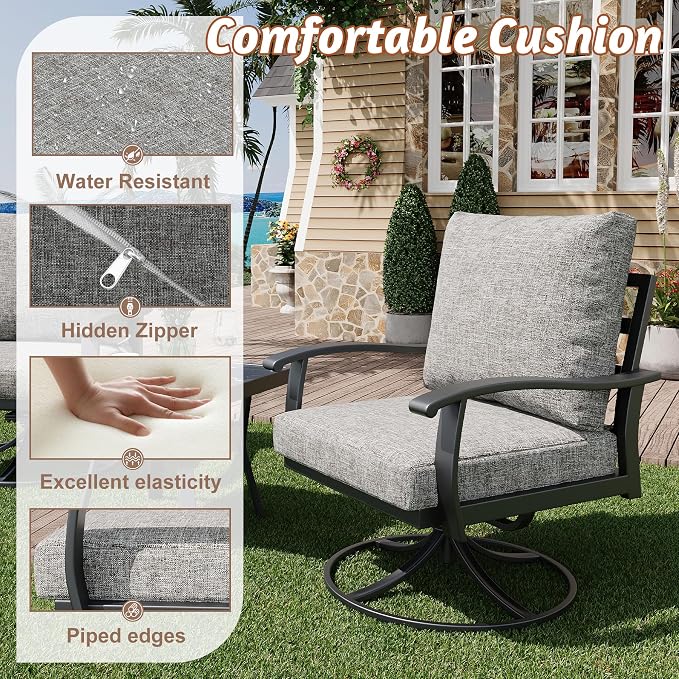 HOMREST Patio Furniture Sets 6 PCS Outdoor Metal Conversation Sets, 360 Degree - Image 4