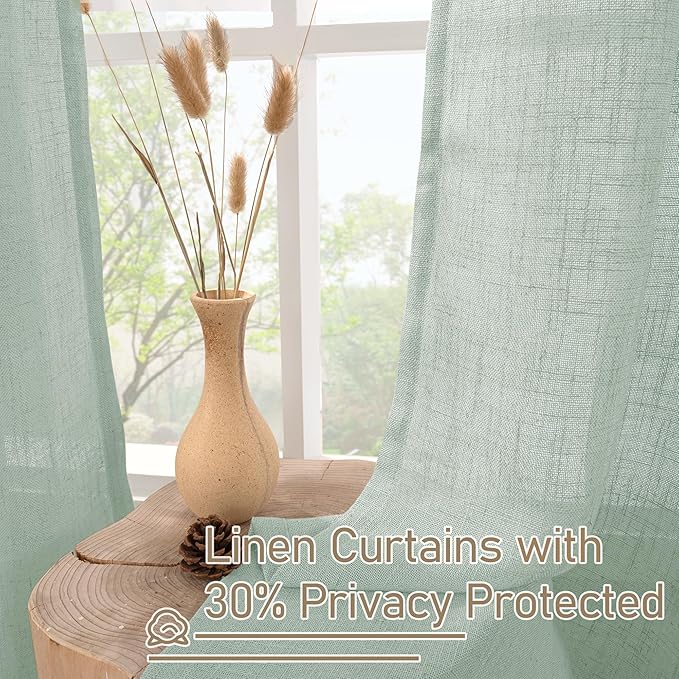 Light Sage Linen Curtains 84 inch Length 2 Panels Set, Linen Textured Light - Image 5