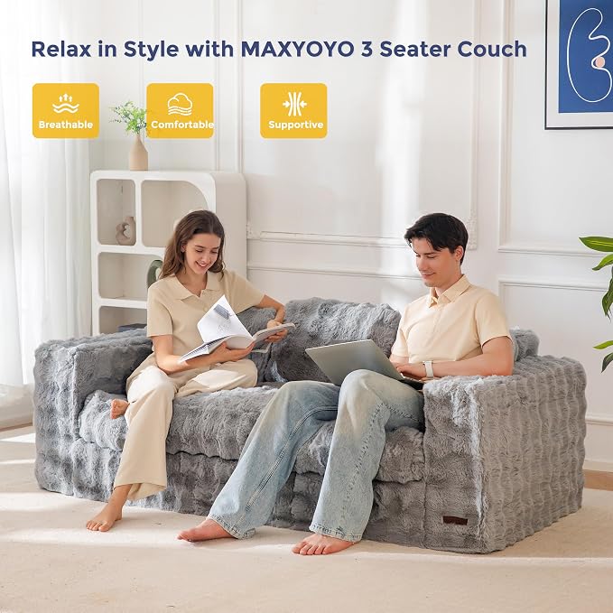 MAXYOYO 3 Seater Sofa for Living Room, Tufted Boneless Couch Bubbled Sofa Couch - Image 9