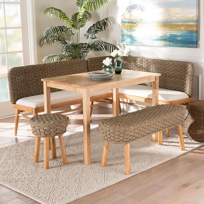 bali & pari Denver Modern Bohemian Natural Seagrass and Acacia Wood 5-Piece - Image 11