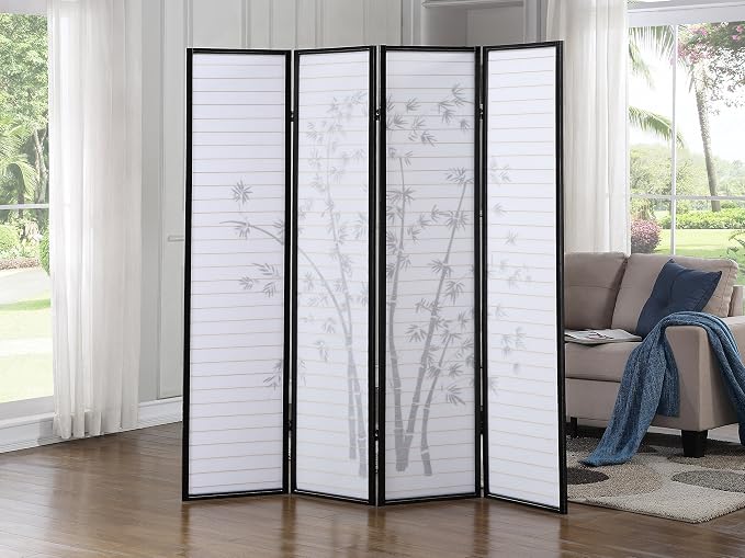 Roundhill Bamboo Print 4-Panel Framed Room Screen/Divider - Image 2